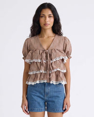 LADIES SHORT SLEEVE RUFFL TOP