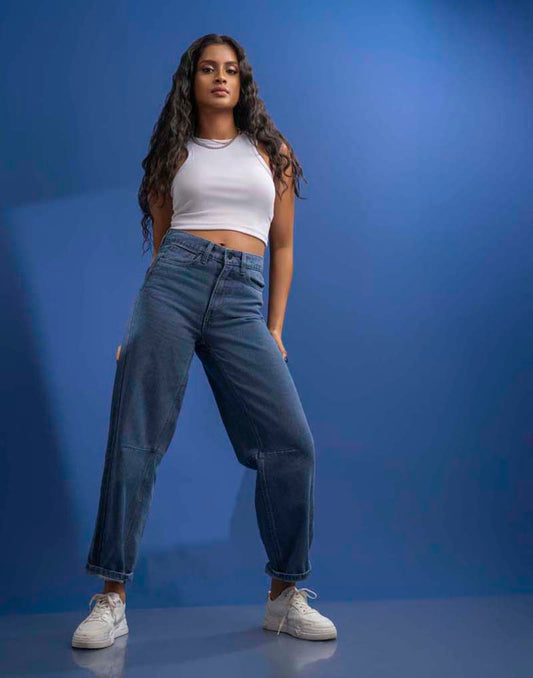 STRAIGHT- LEG DENIM JEANS