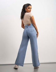 WOMEN'S WIDE LEG EMBROIDERED JEANS