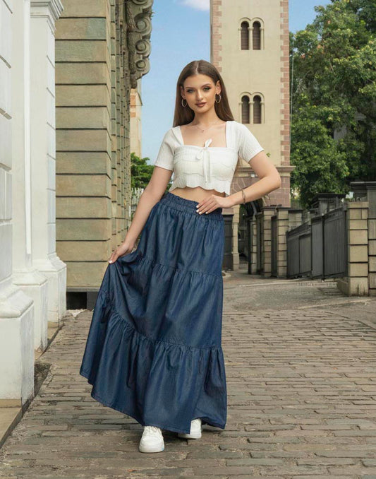 GIVO CHAMBRAY FLARED SKIRT