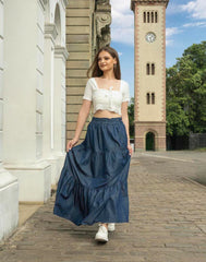 GIVO CHAMBRAY FLARED SKIRT