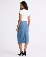Givo Classic High-Waisted Denim Midi Skirt