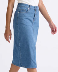 Givo Classic High-Waisted Denim Midi Skirt