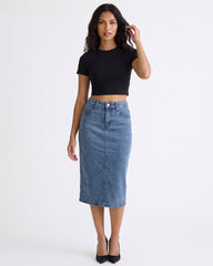 Givo Classic High-Waisted Denim Midi Skirt