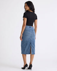 Givo Classic High-Waisted Denim Midi Skirt