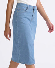 Givo Classic High-Waisted Denim Midi Skirt