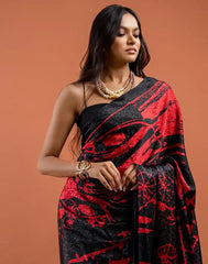 ETHNIC FUSION PRINTED BATIK INSPIRED SILK SAREE