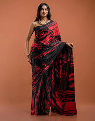 ETHNIC FUSION PRINTED BATIK INSPIRED SILK SAREE