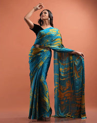 ETHNIC FUSION PRINTED BATIK INSPIRED SILK SAREE