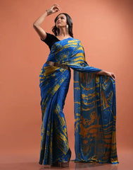 ETHNIC FUSION PRINTED BATIK INSPIRED SILK SAREE