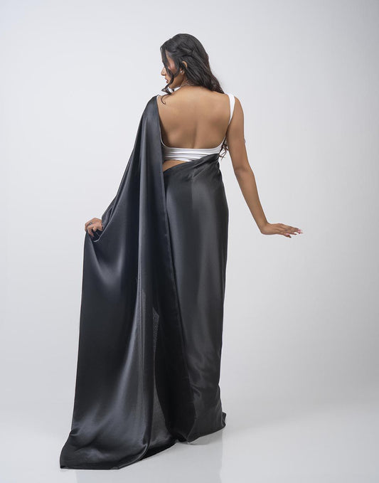 ETHNIC FUSION PLAIN SILK SAREE