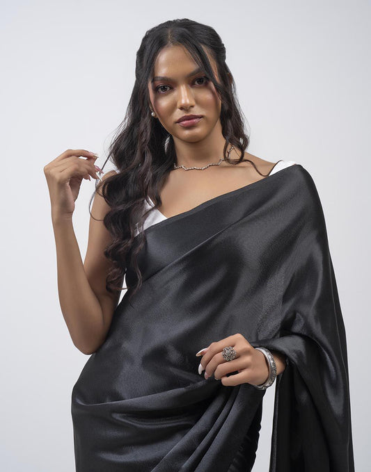 ETHNIC FUSION PLAIN SILK SAREE