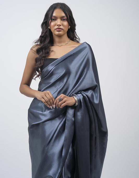 ETHNIC FUSION PLAIN SILK SAREE