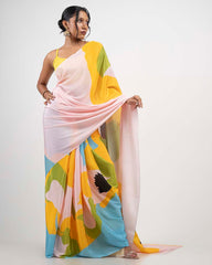 ETHNIC FUSION PRINTED BATIK INSPIRED SILK SAREE
