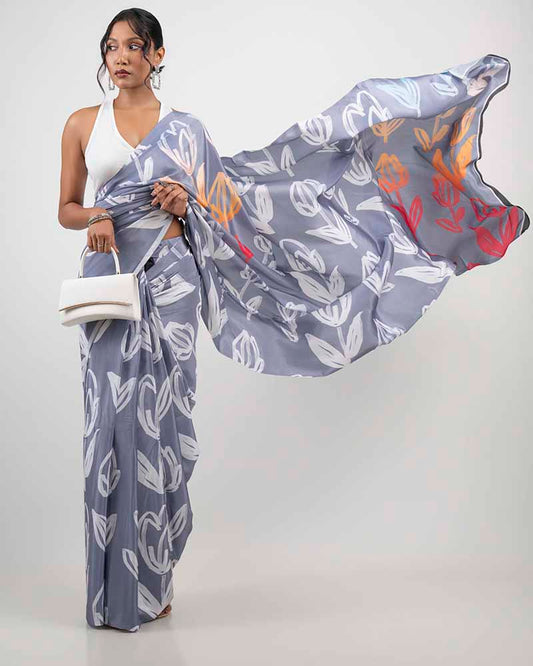 ETHNIC FUSION PRINTED BATIK INSPIRED SILK SAREE
