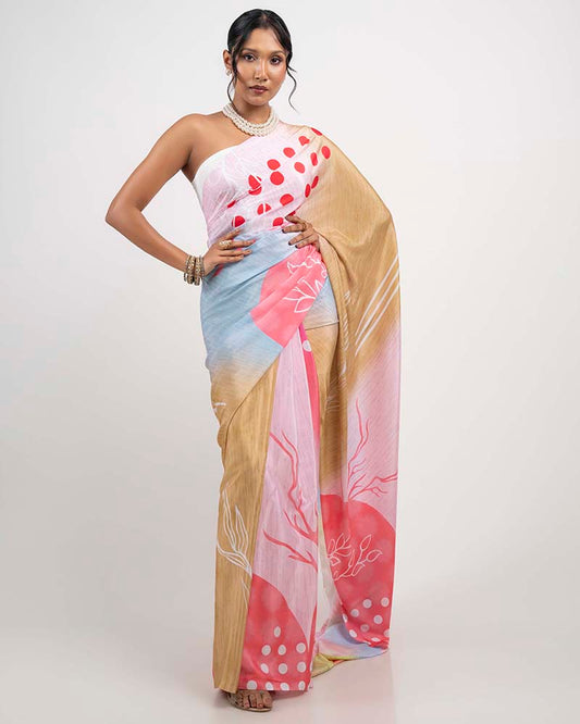 ETHNIC FUSION PRINTED BATIK INSPIRED SILK SAREE