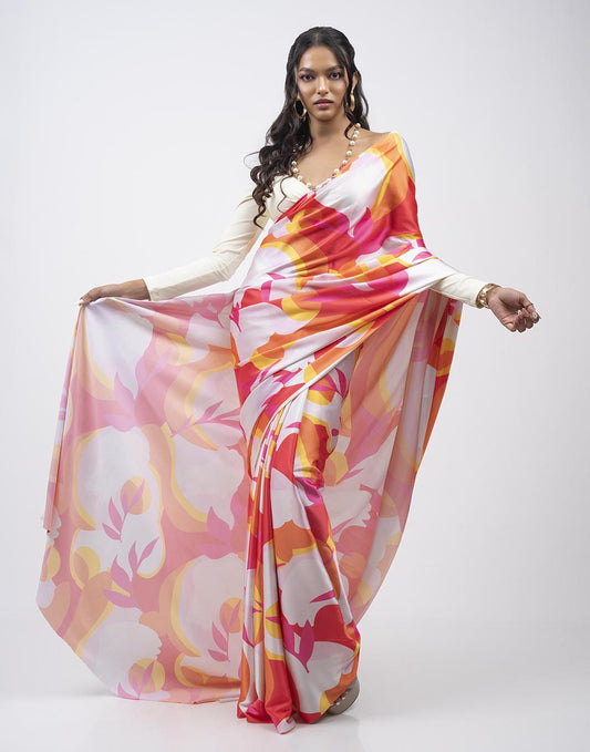 ETHNIC FUSION PRINTED BATIK INSPIRED SILK SAREE