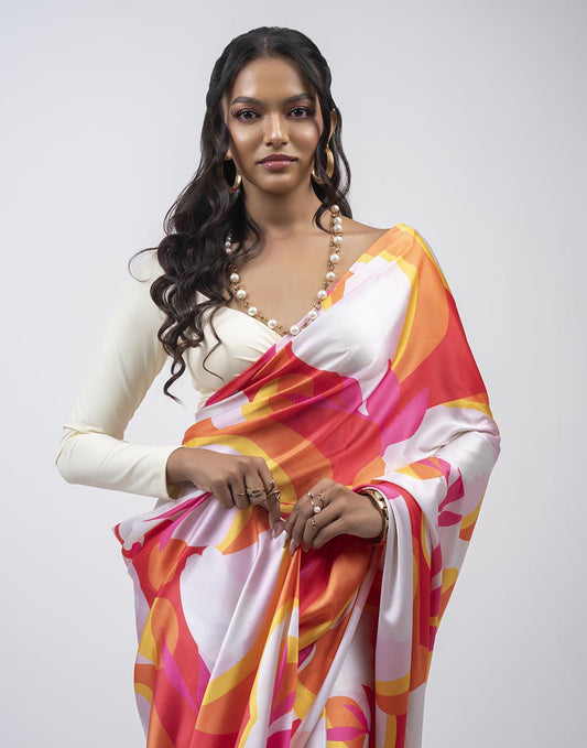 ETHNIC FUSION PRINTED BATIK INSPIRED SILK SAREE