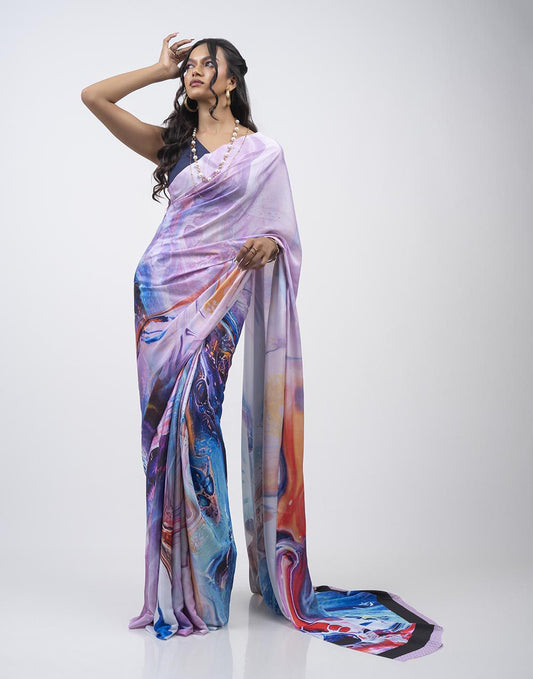 ETHNIC FUSION PRINTED BATIK INSPIRED SILK SAREE