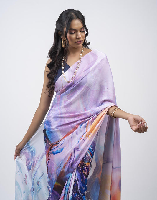 ETHNIC FUSION PRINTED BATIK INSPIRED SILK SAREE