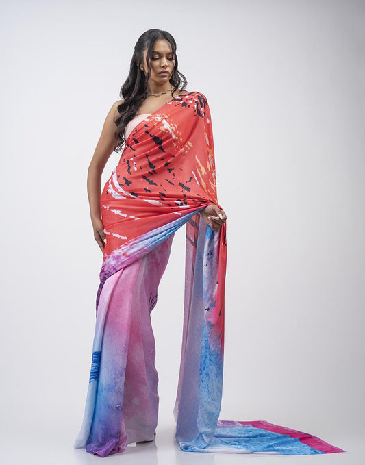 ETHNIC FUSION PRINTED BATIK INSPIRED SILK SAREE