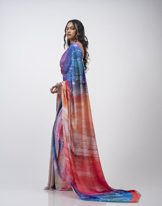 ETHNIC FUSION PRINTED BATIK INSPIRED SILK SAREE