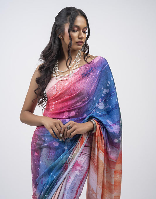 ETHNIC FUSION PRINTED BATIK INSPIRED SILK SAREE