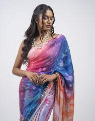 ETHNIC FUSION PRINTED BATIK INSPIRED SILK SAREE