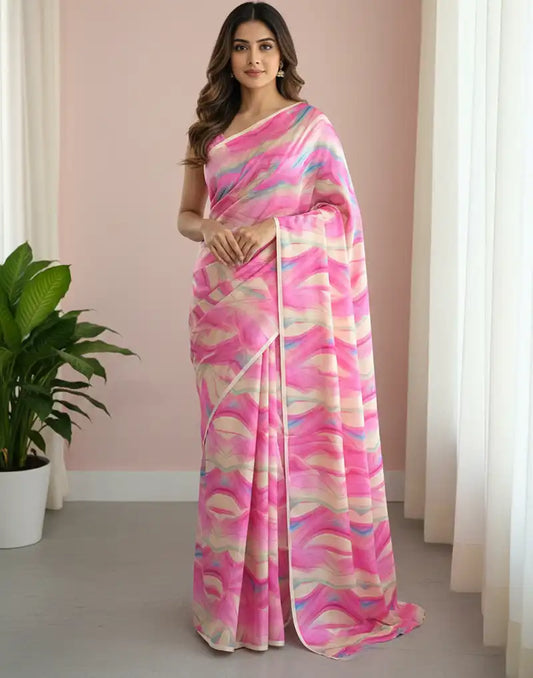 ETHNIC FUSION PRINTED BATIK INSPIRED SILK SAREE