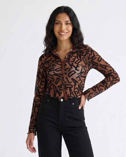 Ladies Casual Long-Sleeve Letter Printed Top