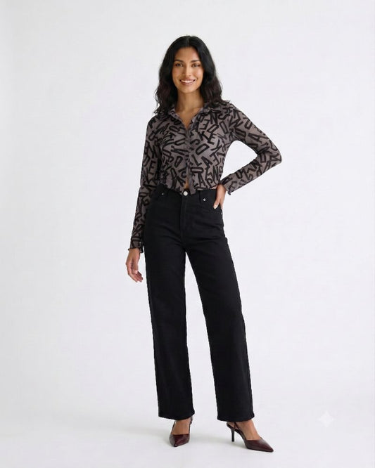 Black and Ash Patterned Long Sleeve Top