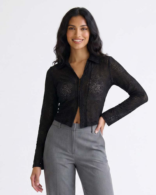 LADIES LONG SLEEVE MESH TOP