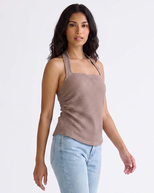 LADIES TEXTURED HALTER TOP