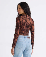 LADIES LONG SLEEVE PRINTED TOP