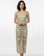 Givo Floral Front Slit Sheath Midi Dress