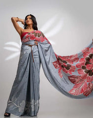 ETHNIC FUSION PRINTED BATIK INSPIRED SILK SAREE