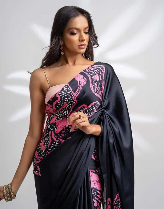 ETHNIC FUSION PRINTED BATIK INSPIRED SILK SAREE