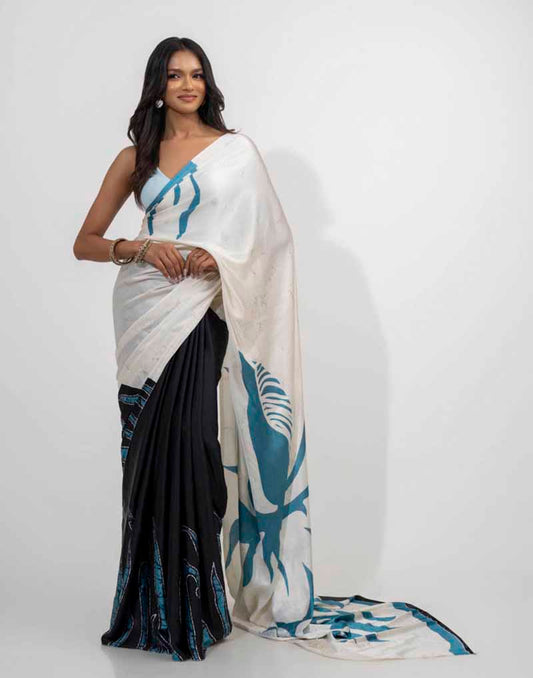 ETHNIC FUSION PRINTED BATIK INSPIRED SILK SAREE