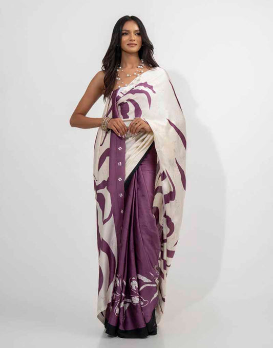 ETHNIC FUSION PRINTED BATIK INSPIRED SILK SAREE