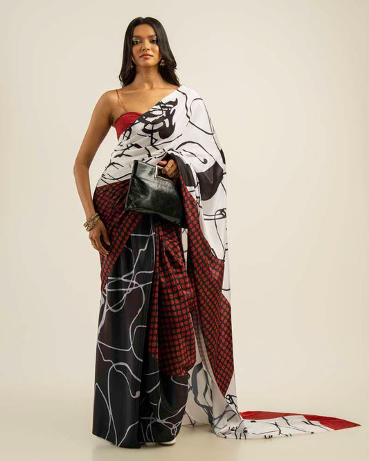 ETHNIC FUSION PRINTED BATIK INSPIRED SILK SAREE