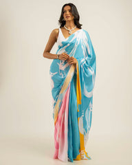 ETHNIC FUSION PRINTED BATIK INSPIRED SILK SAREE