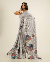 ETHNIC FUSION PRINTED BATIK INSPIRED SILK SAREE
