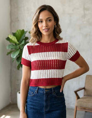 SHORT SLEEVE CROCHET CROP TOP