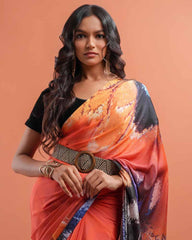 ETHNIC FUSION PRINTED SILK SAREE