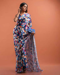 ETHNIC FUSION PRINTED SILK SAREE