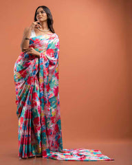 ETHNIC FUSION PRINTED SILK SAREE