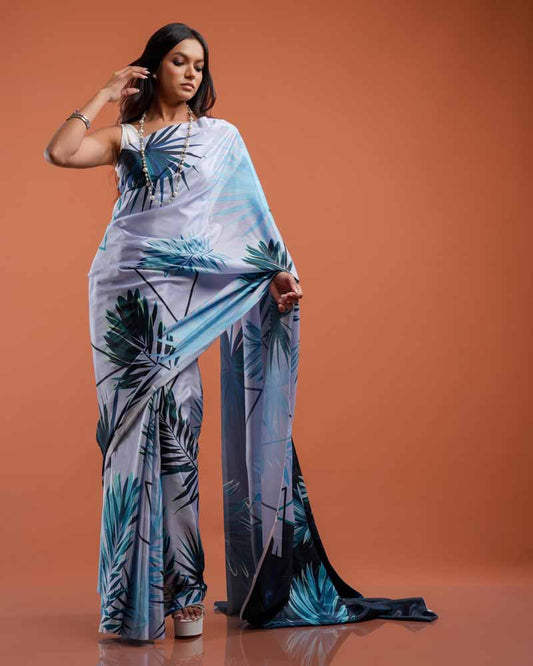 ETHNIC FUSION PRINTED SILK SAREE