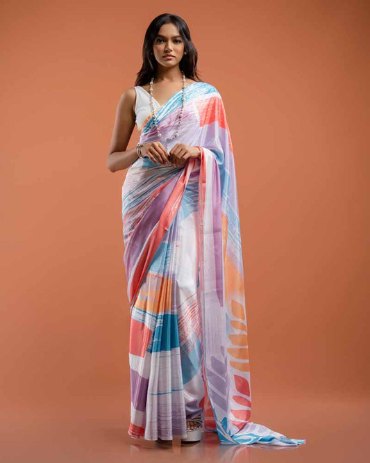 ETHNIC FUSION PRINTED SILK SAREE