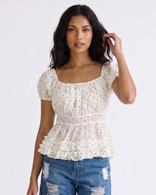 Ladies Puff Sleeve Blouse Top
