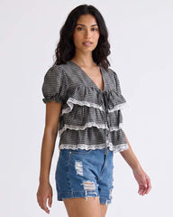 LADIES SHORT SLEEVE RUFFL TOP